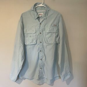 World Wide Sportsman Blue Vented Fishing Shirt Size L With Roll Tab Sleeves
